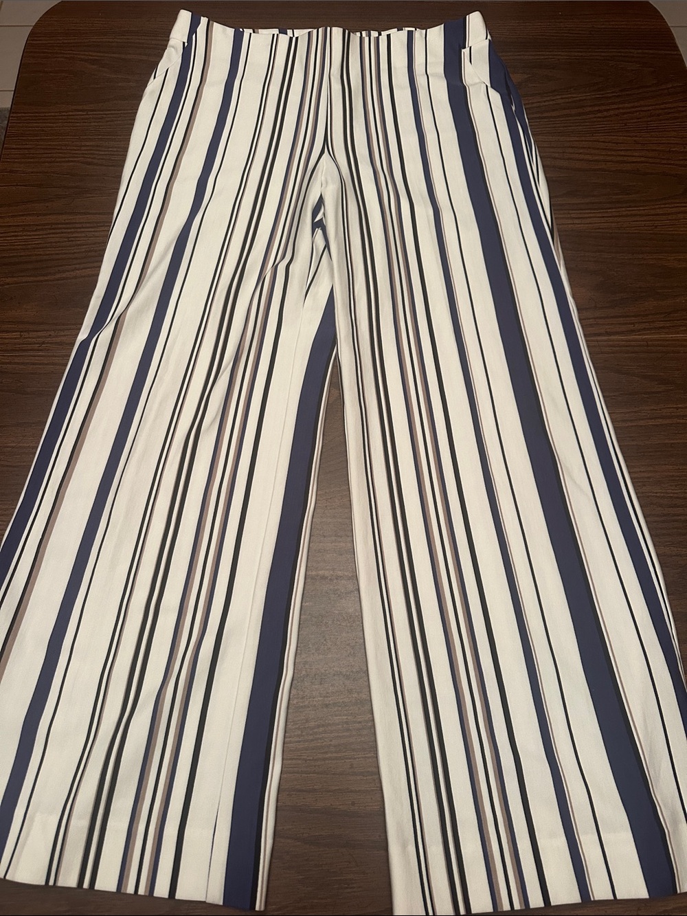 Chico's Navy and White Vertical-Stripe Wide-Leg Pants